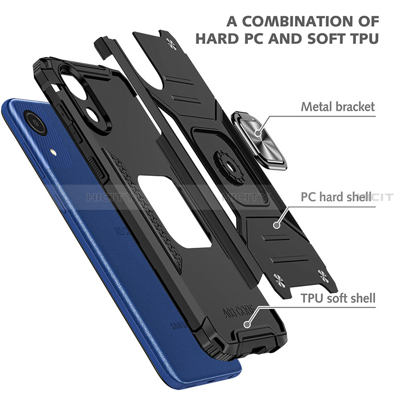 Silikon Hülle Handyhülle und Kunststoff Schutzhülle Hartschalen Tasche mit Magnetisch Fingerring Ständer MQ1 für Samsung Galaxy A03 Core