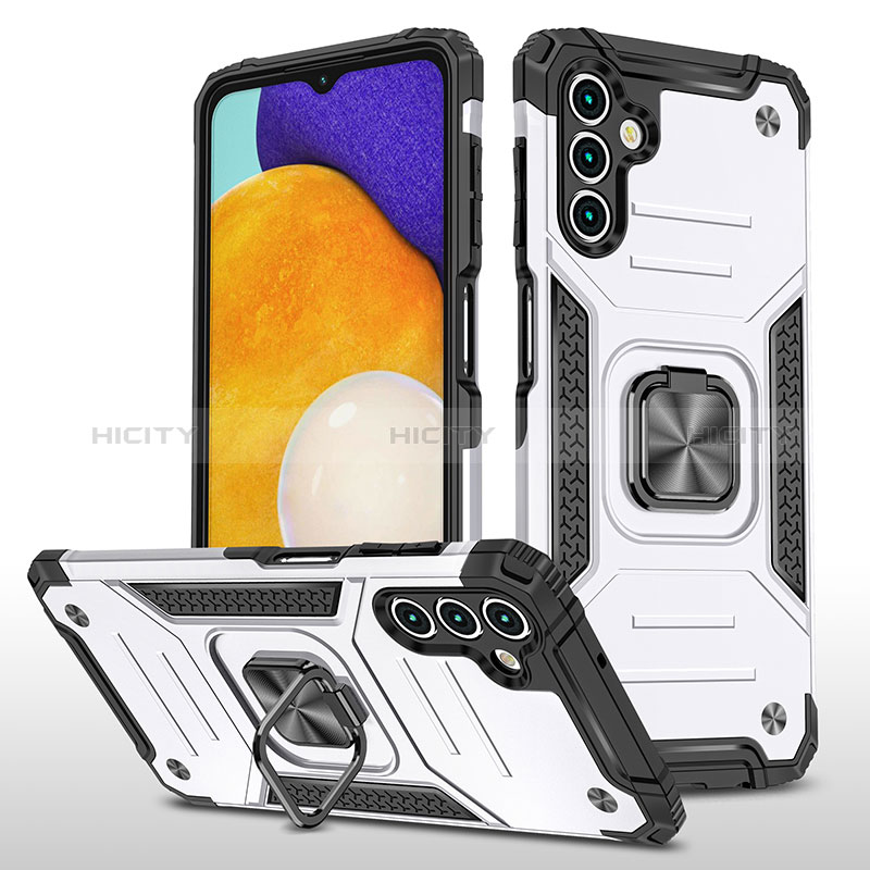 Silikon Hülle Handyhülle und Kunststoff Schutzhülle Hartschalen Tasche mit Magnetisch Fingerring Ständer MQ1 für Samsung Galaxy A04s Silber Plus