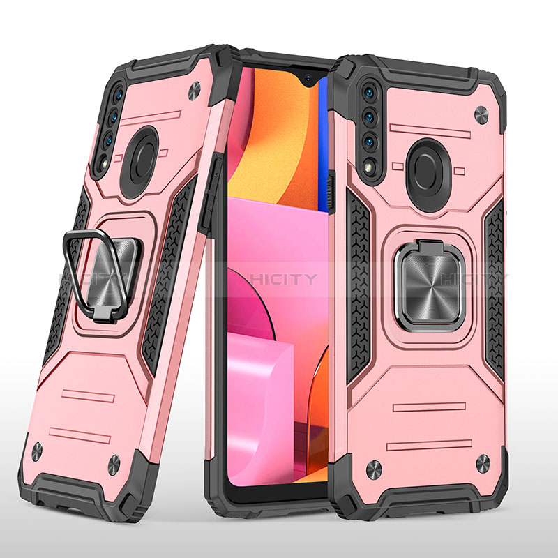 Silikon Hülle Handyhülle und Kunststoff Schutzhülle Hartschalen Tasche mit Magnetisch Fingerring Ständer MQ1 für Samsung Galaxy A20s Rosegold