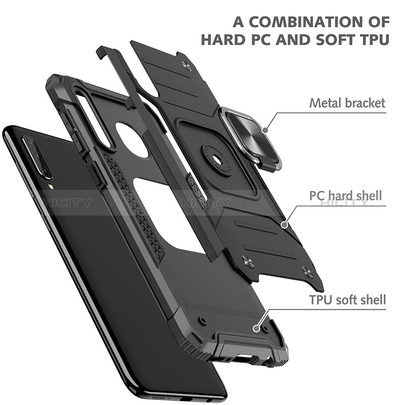 Silikon Hülle Handyhülle und Kunststoff Schutzhülle Hartschalen Tasche mit Magnetisch Fingerring Ständer MQ1 für Samsung Galaxy A30S