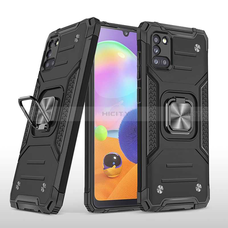Silikon Hülle Handyhülle und Kunststoff Schutzhülle Hartschalen Tasche mit Magnetisch Fingerring Ständer MQ1 für Samsung Galaxy A31 groß