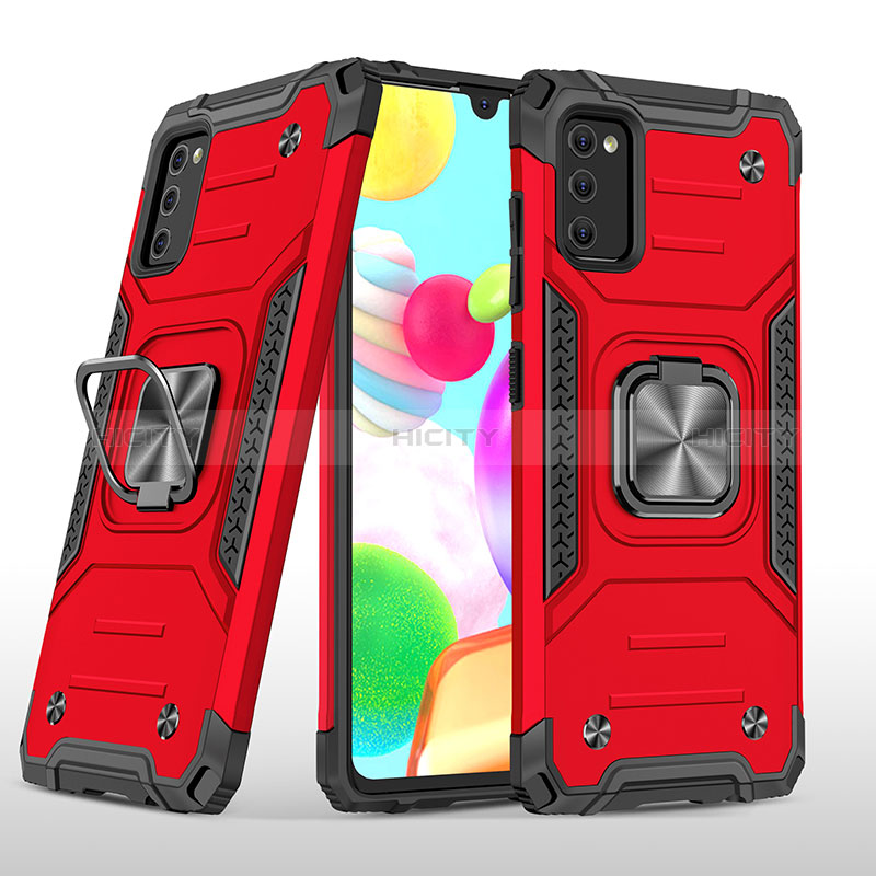 Silikon Hülle Handyhülle und Kunststoff Schutzhülle Hartschalen Tasche mit Magnetisch Fingerring Ständer MQ1 für Samsung Galaxy A41 Rot Plus