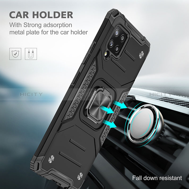Silikon Hülle Handyhülle und Kunststoff Schutzhülle Hartschalen Tasche mit Magnetisch Fingerring Ständer MQ1 für Samsung Galaxy A42 5G groß