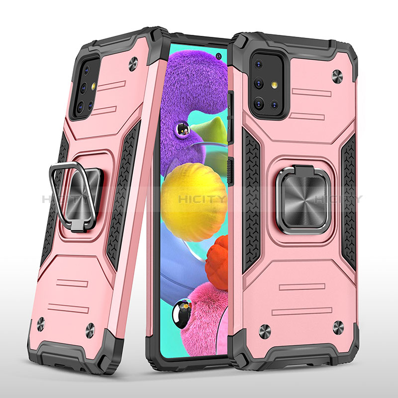 Silikon Hülle Handyhülle und Kunststoff Schutzhülle Hartschalen Tasche mit Magnetisch Fingerring Ständer MQ1 für Samsung Galaxy A51 5G Rosegold