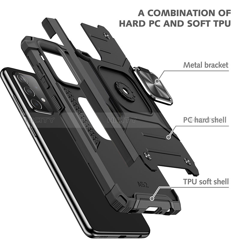Silikon Hülle Handyhülle und Kunststoff Schutzhülle Hartschalen Tasche mit Magnetisch Fingerring Ständer MQ1 für Samsung Galaxy A52s 5G