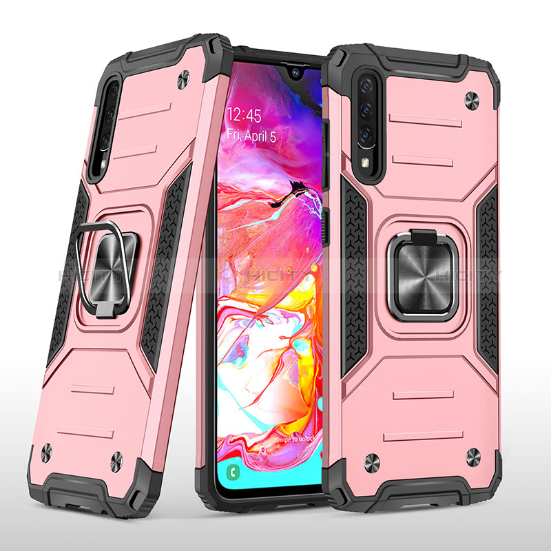 Silikon Hülle Handyhülle und Kunststoff Schutzhülle Hartschalen Tasche mit Magnetisch Fingerring Ständer MQ1 für Samsung Galaxy A70 groß