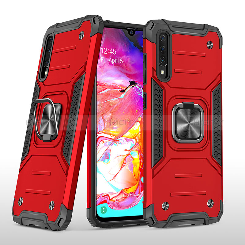 Silikon Hülle Handyhülle und Kunststoff Schutzhülle Hartschalen Tasche mit Magnetisch Fingerring Ständer MQ1 für Samsung Galaxy A70 Rot Plus