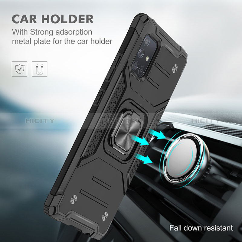 Silikon Hülle Handyhülle und Kunststoff Schutzhülle Hartschalen Tasche mit Magnetisch Fingerring Ständer MQ1 für Samsung Galaxy A71 4G A715