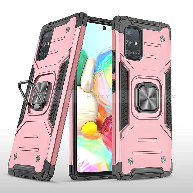 Silikon Hülle Handyhülle und Kunststoff Schutzhülle Hartschalen Tasche mit Magnetisch Fingerring Ständer MQ1 für Samsung Galaxy A71 5G Rosegold Plus