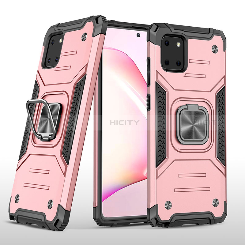 Silikon Hülle Handyhülle und Kunststoff Schutzhülle Hartschalen Tasche mit Magnetisch Fingerring Ständer MQ1 für Samsung Galaxy A81 Rosegold