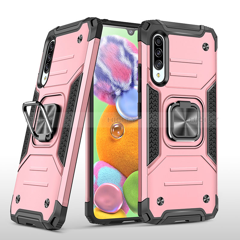 Silikon Hülle Handyhülle und Kunststoff Schutzhülle Hartschalen Tasche mit Magnetisch Fingerring Ständer MQ1 für Samsung Galaxy A90 5G Rosegold