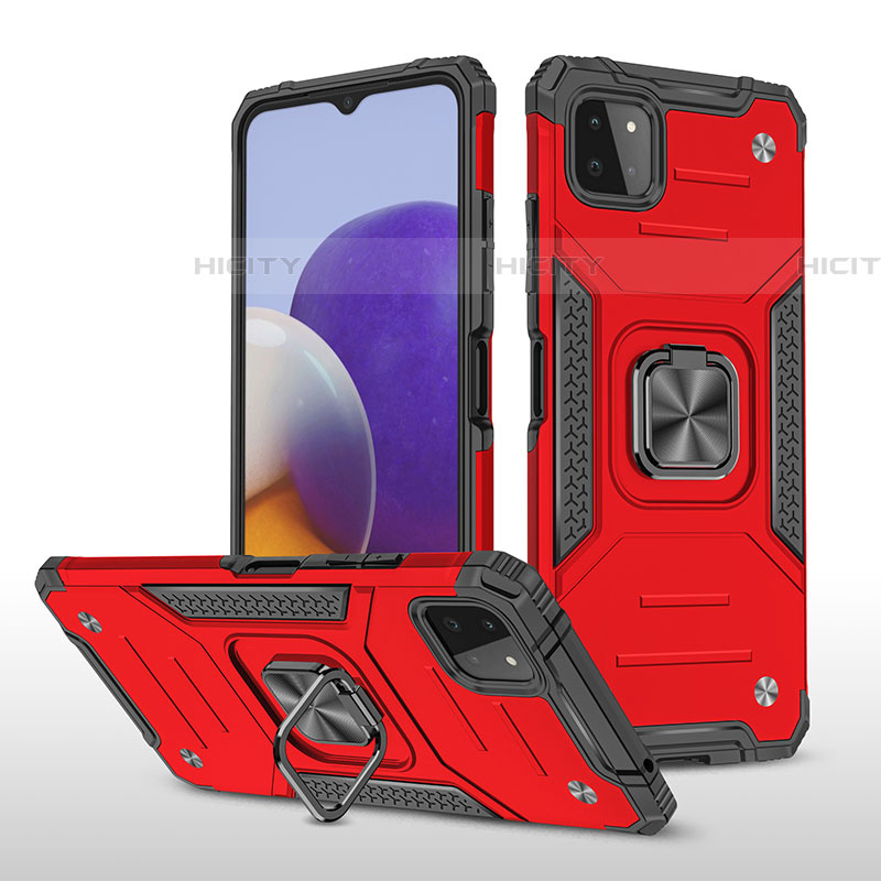 Silikon Hülle Handyhülle und Kunststoff Schutzhülle Hartschalen Tasche mit Magnetisch Fingerring Ständer MQ1 für Samsung Galaxy F42 5G Rot