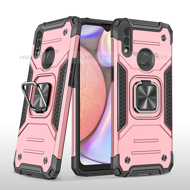 Silikon Hülle Handyhülle und Kunststoff Schutzhülle Hartschalen Tasche mit Magnetisch Fingerring Ständer MQ1 für Samsung Galaxy M01s Rosegold