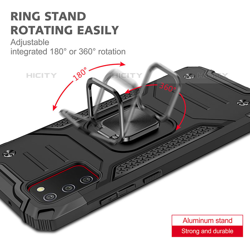 Silikon Hülle Handyhülle und Kunststoff Schutzhülle Hartschalen Tasche mit Magnetisch Fingerring Ständer MQ1 für Samsung Galaxy M02s