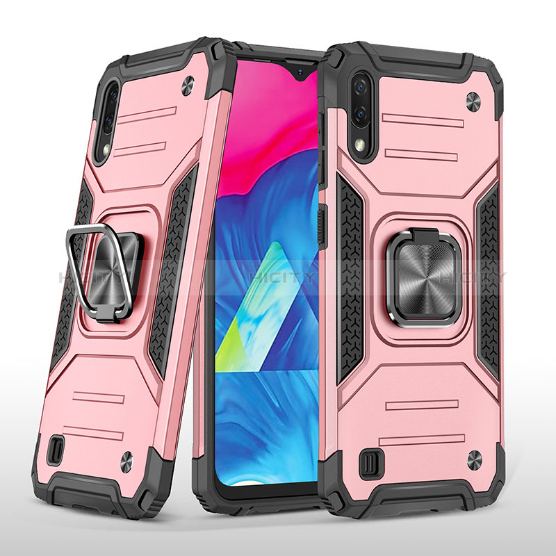 Silikon Hülle Handyhülle und Kunststoff Schutzhülle Hartschalen Tasche mit Magnetisch Fingerring Ständer MQ1 für Samsung Galaxy M10 Rosegold Plus