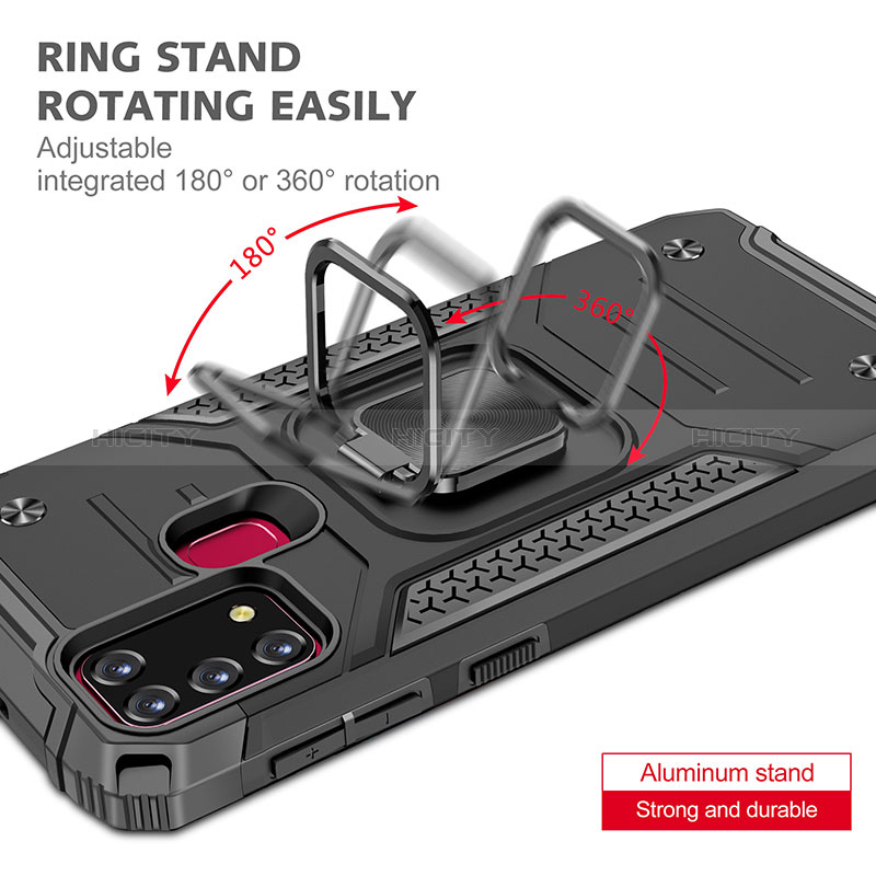 Silikon Hülle Handyhülle und Kunststoff Schutzhülle Hartschalen Tasche mit Magnetisch Fingerring Ständer MQ1 für Samsung Galaxy M31