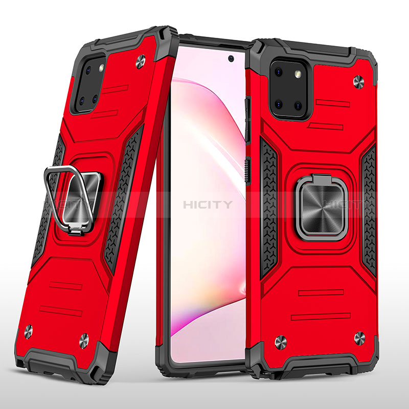 Silikon Hülle Handyhülle und Kunststoff Schutzhülle Hartschalen Tasche mit Magnetisch Fingerring Ständer MQ1 für Samsung Galaxy M60s Rot