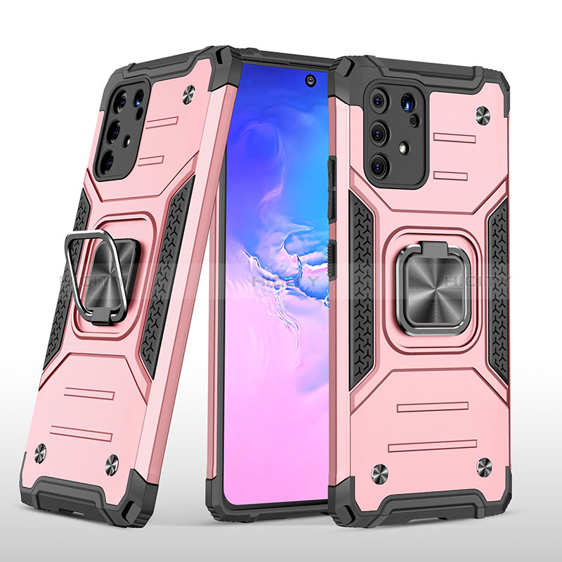 Silikon Hülle Handyhülle und Kunststoff Schutzhülle Hartschalen Tasche mit Magnetisch Fingerring Ständer MQ1 für Samsung Galaxy M80S Rosegold Plus