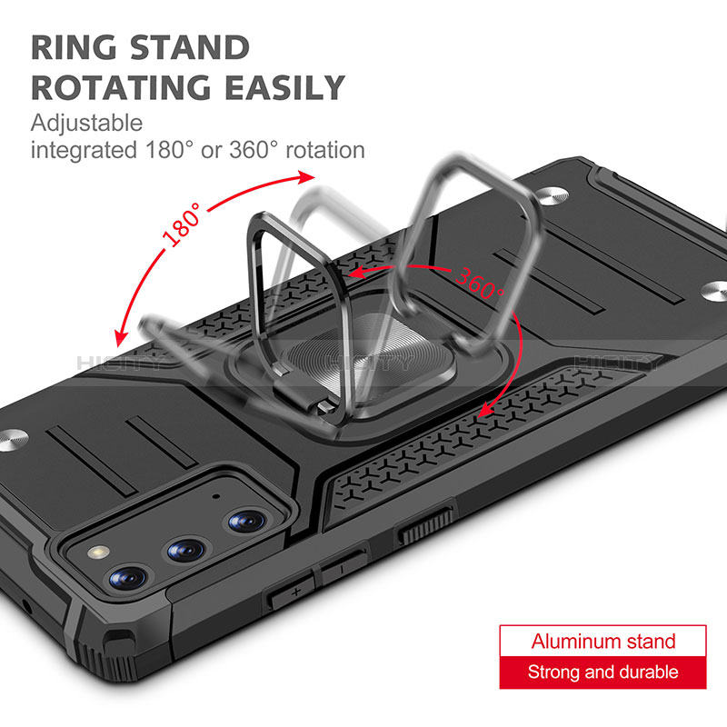 Silikon Hülle Handyhülle und Kunststoff Schutzhülle Hartschalen Tasche mit Magnetisch Fingerring Ständer MQ1 für Samsung Galaxy Note 20 5G