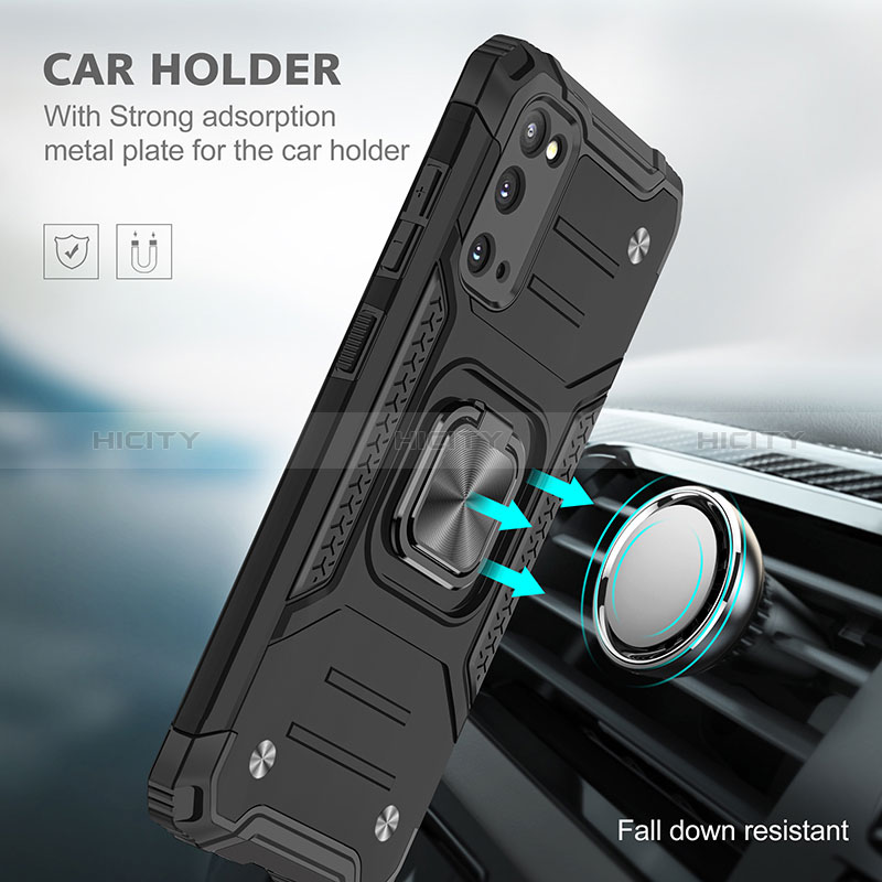 Silikon Hülle Handyhülle und Kunststoff Schutzhülle Hartschalen Tasche mit Magnetisch Fingerring Ständer MQ1 für Samsung Galaxy S20 groß