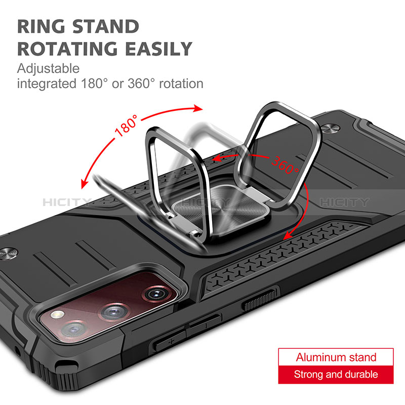 Silikon Hülle Handyhülle und Kunststoff Schutzhülle Hartschalen Tasche mit Magnetisch Fingerring Ständer MQ1 für Samsung Galaxy S20 FE (2022) 5G