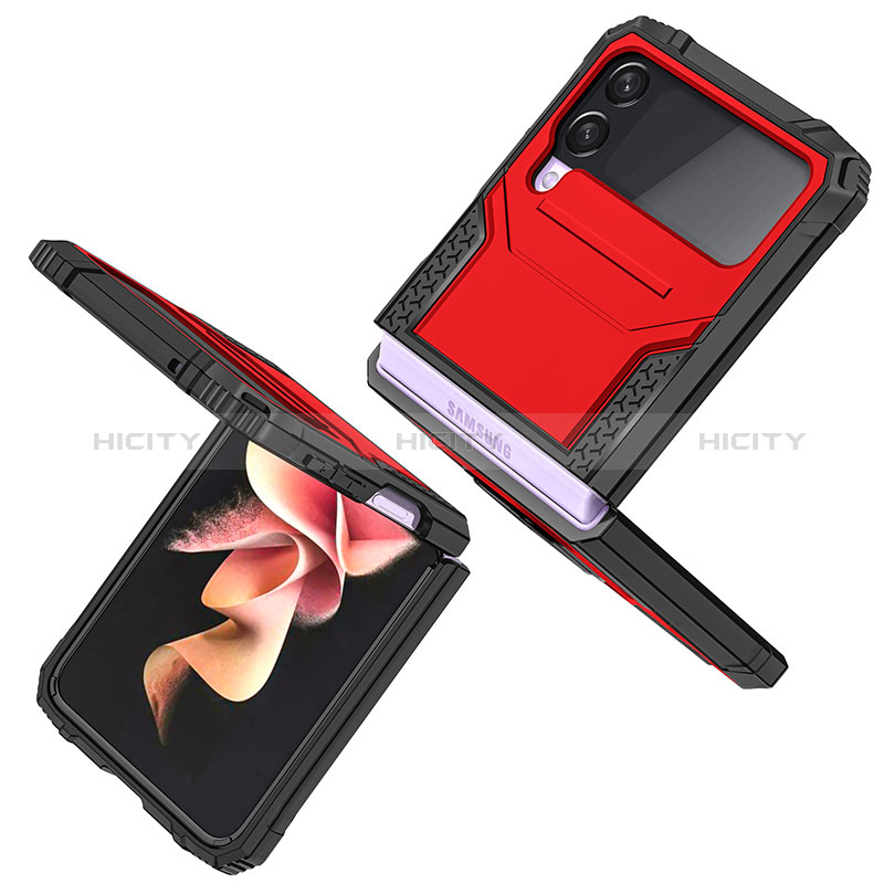 Silikon Hülle Handyhülle und Kunststoff Schutzhülle Hartschalen Tasche mit Magnetisch Fingerring Ständer MQ1 für Samsung Galaxy Z Flip3 5G