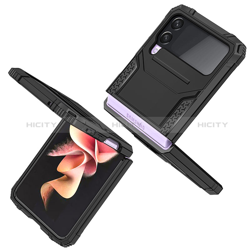 Silikon Hülle Handyhülle und Kunststoff Schutzhülle Hartschalen Tasche mit Magnetisch Fingerring Ständer MQ1 für Samsung Galaxy Z Flip3 5G