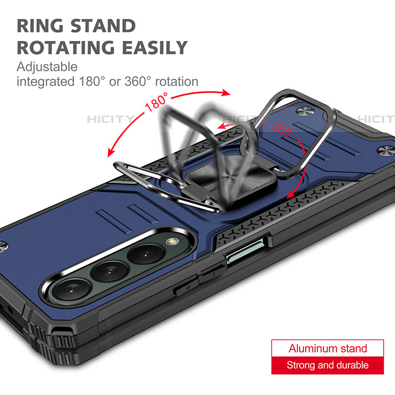 Silikon Hülle Handyhülle und Kunststoff Schutzhülle Hartschalen Tasche mit Magnetisch Fingerring Ständer MQ1 für Samsung Galaxy Z Fold4 5G groß