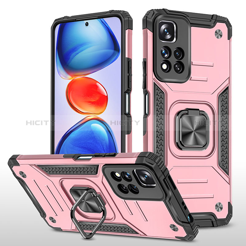 Silikon Hülle Handyhülle und Kunststoff Schutzhülle Hartschalen Tasche mit Magnetisch Fingerring Ständer MQ1 für Xiaomi Mi 11i 5G (2022) Rosegold