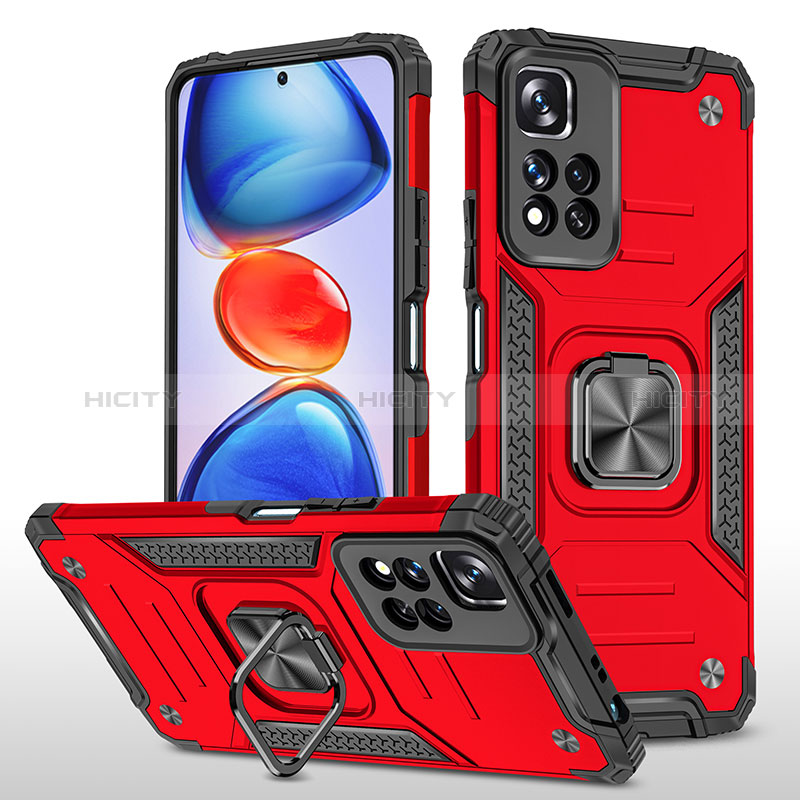 Silikon Hülle Handyhülle und Kunststoff Schutzhülle Hartschalen Tasche mit Magnetisch Fingerring Ständer MQ1 für Xiaomi Mi 11i 5G (2022) Rot Plus