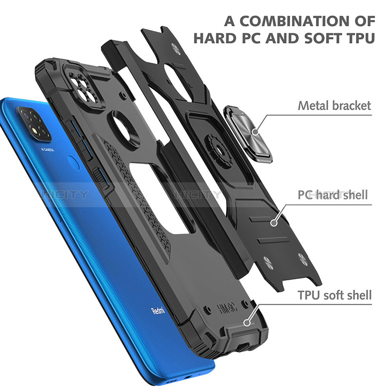 Silikon Hülle Handyhülle und Kunststoff Schutzhülle Hartschalen Tasche mit Magnetisch Fingerring Ständer MQ1 für Xiaomi POCO C3 groß