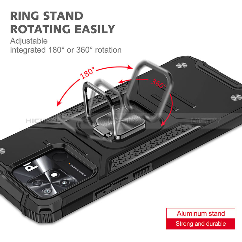 Silikon Hülle Handyhülle und Kunststoff Schutzhülle Hartschalen Tasche mit Magnetisch Fingerring Ständer MQ1 für Xiaomi Poco C40
