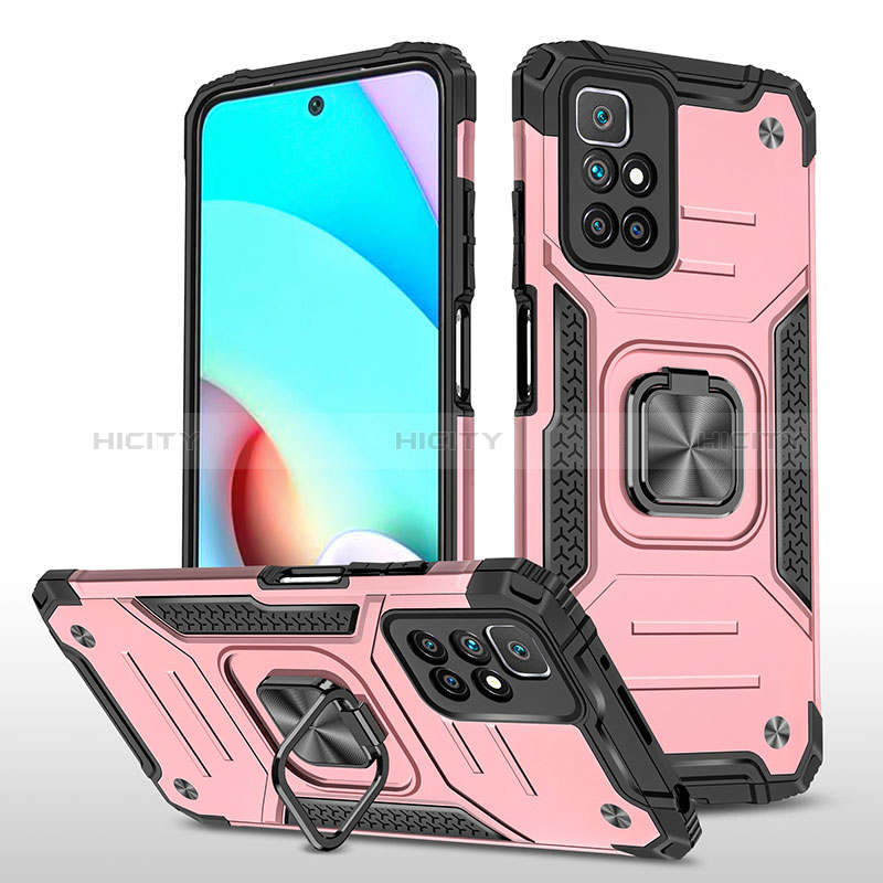 Silikon Hülle Handyhülle und Kunststoff Schutzhülle Hartschalen Tasche mit Magnetisch Fingerring Ständer MQ1 für Xiaomi Redmi 10 (2022) Rosegold