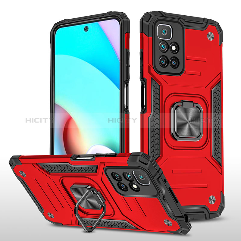 Silikon Hülle Handyhülle und Kunststoff Schutzhülle Hartschalen Tasche mit Magnetisch Fingerring Ständer MQ1 für Xiaomi Redmi 10 (2022) Rot