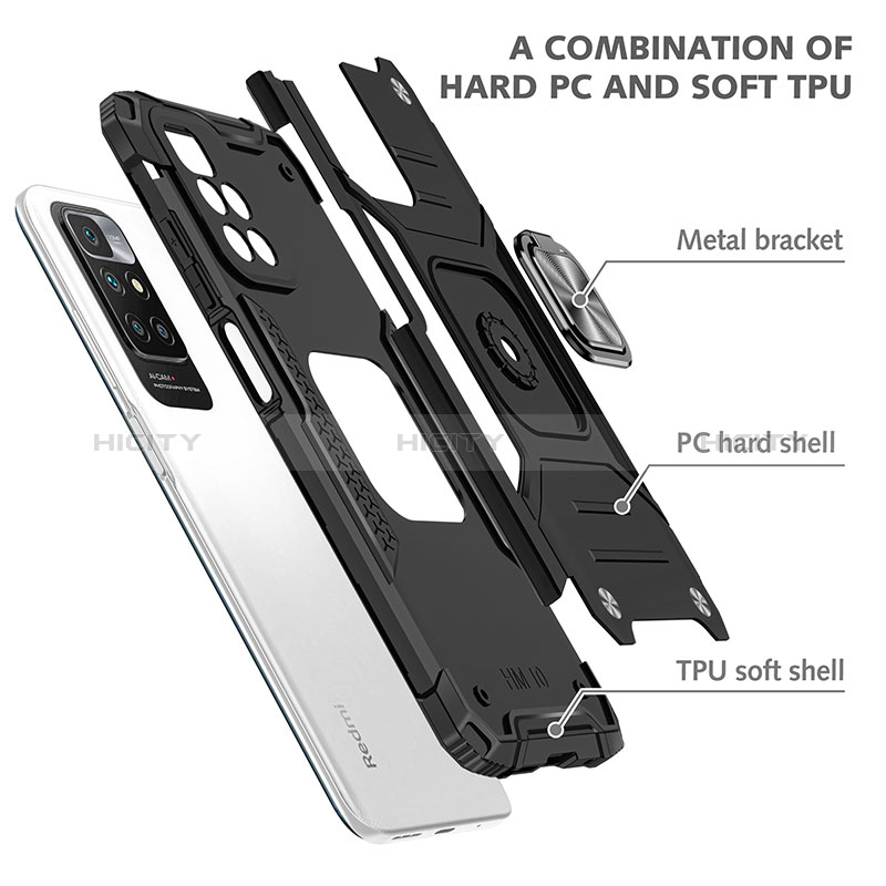 Silikon Hülle Handyhülle und Kunststoff Schutzhülle Hartschalen Tasche mit Magnetisch Fingerring Ständer MQ1 für Xiaomi Redmi 10 4G groß
