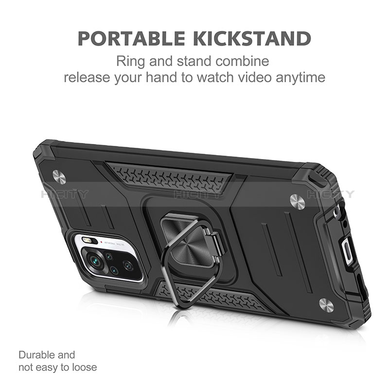 Silikon Hülle Handyhülle und Kunststoff Schutzhülle Hartschalen Tasche mit Magnetisch Fingerring Ständer MQ1 für Xiaomi Redmi Note 10 4G