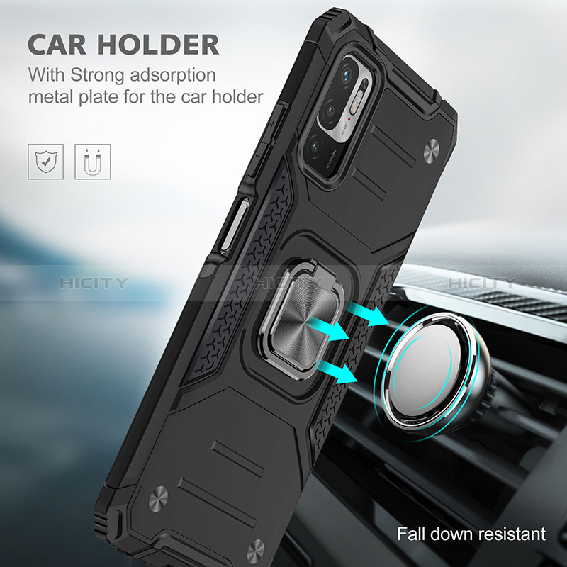Silikon Hülle Handyhülle und Kunststoff Schutzhülle Hartschalen Tasche mit Magnetisch Fingerring Ständer MQ1 für Xiaomi Redmi Note 10 5G groß