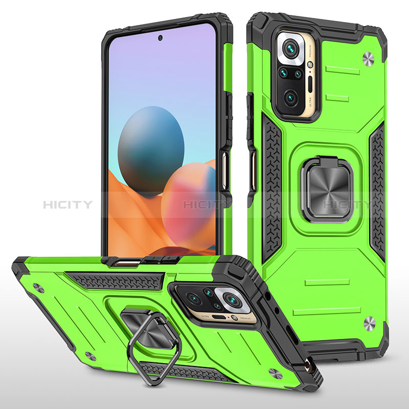 Silikon Hülle Handyhülle und Kunststoff Schutzhülle Hartschalen Tasche mit Magnetisch Fingerring Ständer MQ1 für Xiaomi Redmi Note 10 Pro Max Grün Plus