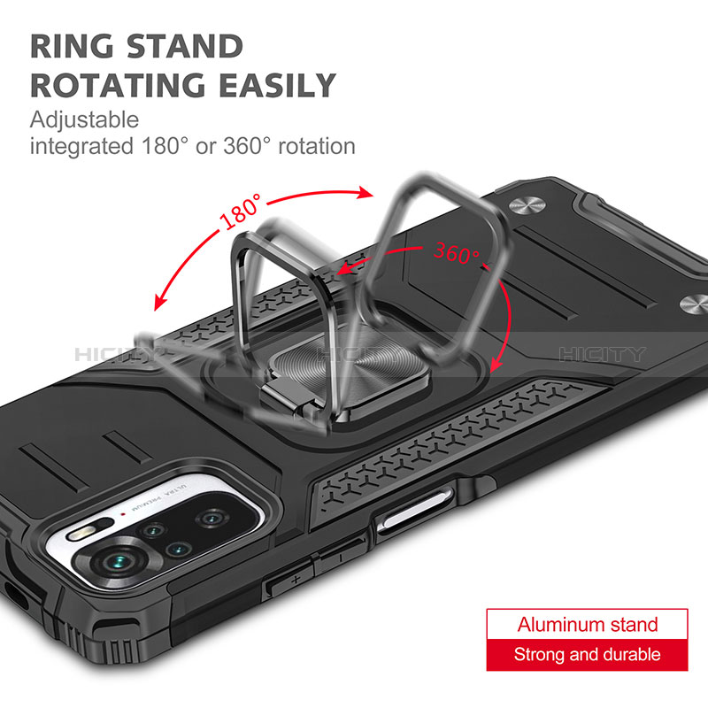 Silikon Hülle Handyhülle und Kunststoff Schutzhülle Hartschalen Tasche mit Magnetisch Fingerring Ständer MQ1 für Xiaomi Redmi Note 10S 4G groß