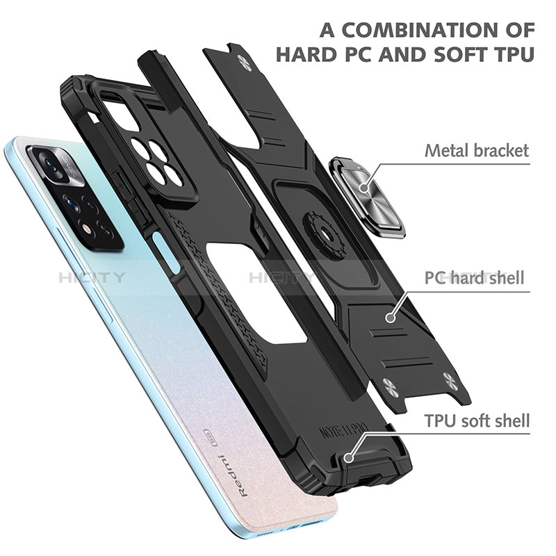 Silikon Hülle Handyhülle und Kunststoff Schutzhülle Hartschalen Tasche mit Magnetisch Fingerring Ständer MQ1 für Xiaomi Redmi Note 11 Pro+ Plus 5G