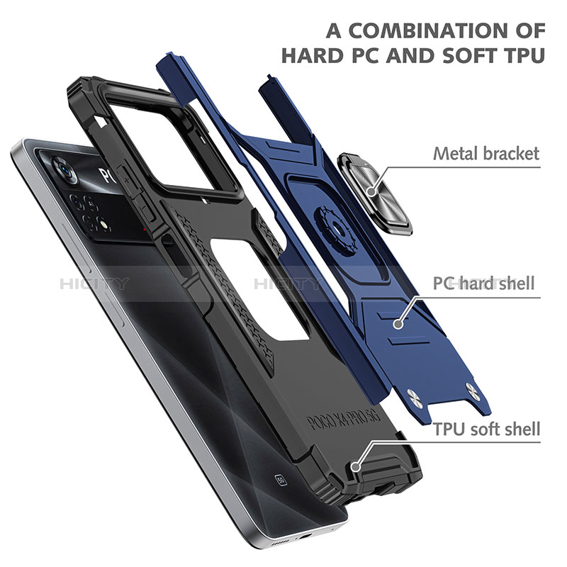 Silikon Hülle Handyhülle und Kunststoff Schutzhülle Hartschalen Tasche mit Magnetisch Fingerring Ständer MQ1 für Xiaomi Redmi Note 11E Pro 5G groß