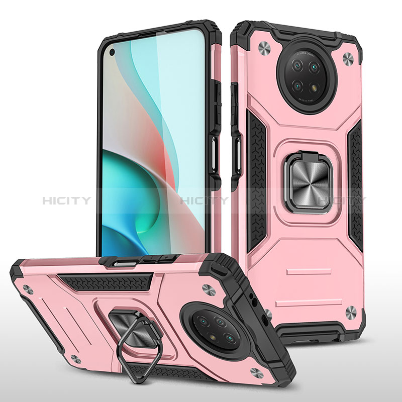 Silikon Hülle Handyhülle und Kunststoff Schutzhülle Hartschalen Tasche mit Magnetisch Fingerring Ständer MQ1 für Xiaomi Redmi Note 9 5G Rosegold