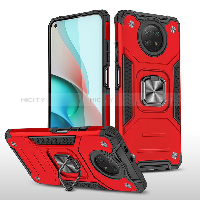 Silikon Hülle Handyhülle und Kunststoff Schutzhülle Hartschalen Tasche mit Magnetisch Fingerring Ständer MQ1 für Xiaomi Redmi Note 9 5G Rot