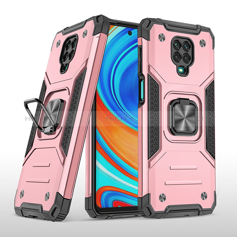 Silikon Hülle Handyhülle und Kunststoff Schutzhülle Hartschalen Tasche mit Magnetisch Fingerring Ständer MQ1 für Xiaomi Redmi Note 9 Pro Max Rosegold