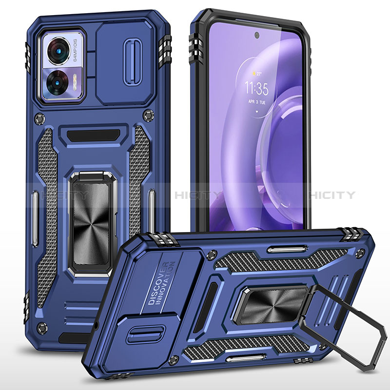 Silikon Hülle Handyhülle und Kunststoff Schutzhülle Hartschalen Tasche mit Magnetisch Fingerring Ständer MQ2 für Motorola Moto Edge 30 Lite 5G groß