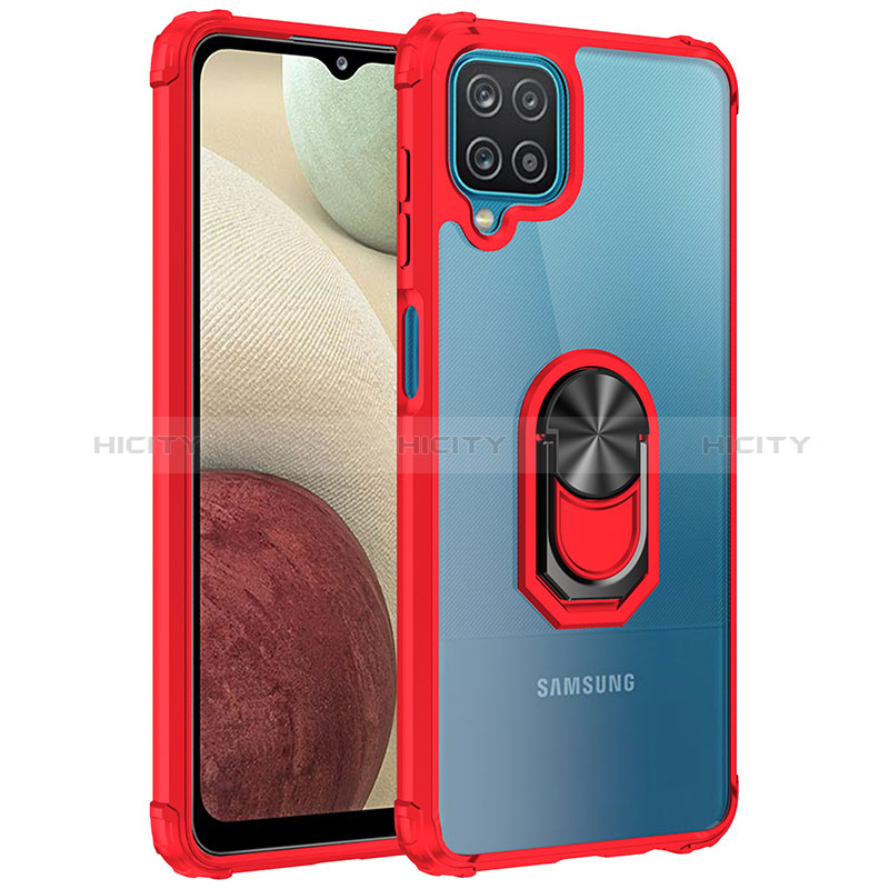 Silikon Hülle Handyhülle und Kunststoff Schutzhülle Hartschalen Tasche mit Magnetisch Fingerring Ständer MQ2 für Samsung Galaxy A12 5G Rot