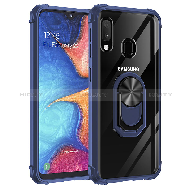 Silikon Hülle Handyhülle und Kunststoff Schutzhülle Hartschalen Tasche mit Magnetisch Fingerring Ständer MQ2 für Samsung Galaxy A20e Blau Plus