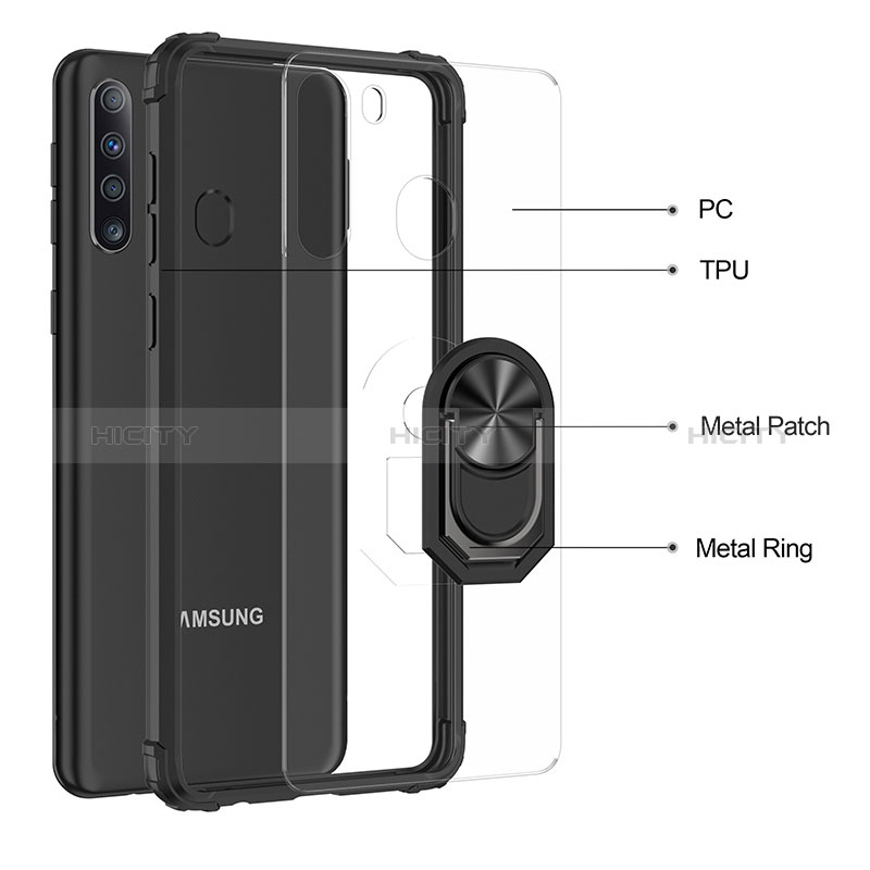 Silikon Hülle Handyhülle und Kunststoff Schutzhülle Hartschalen Tasche mit Magnetisch Fingerring Ständer MQ2 für Samsung Galaxy A21