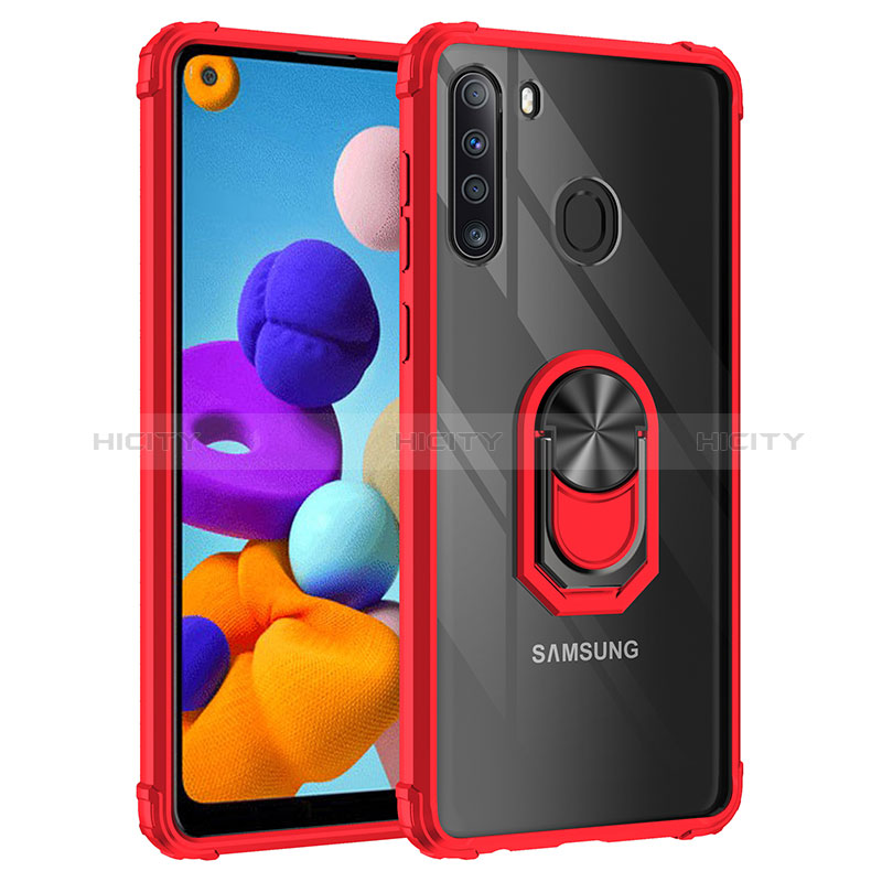 Silikon Hülle Handyhülle und Kunststoff Schutzhülle Hartschalen Tasche mit Magnetisch Fingerring Ständer MQ2 für Samsung Galaxy A21