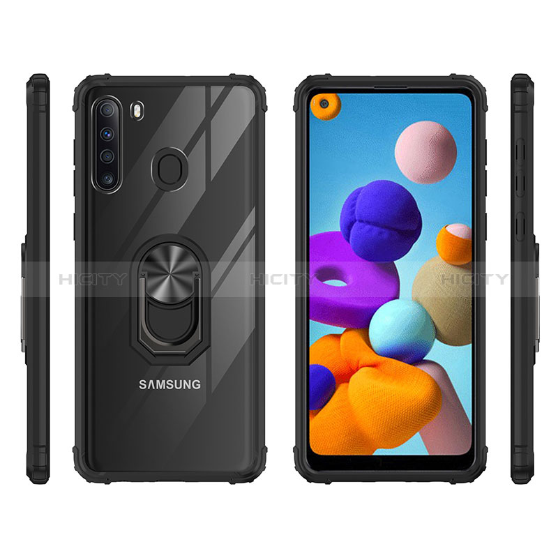 Silikon Hülle Handyhülle und Kunststoff Schutzhülle Hartschalen Tasche mit Magnetisch Fingerring Ständer MQ2 für Samsung Galaxy A21